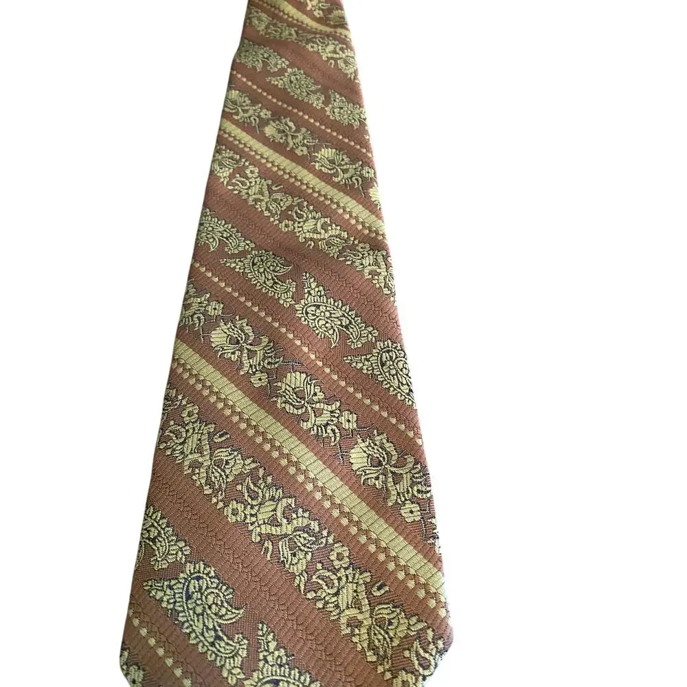 Andhurst‎ Vintage Brown Gold Paisley Stripe Necktie Mens Retro Tie